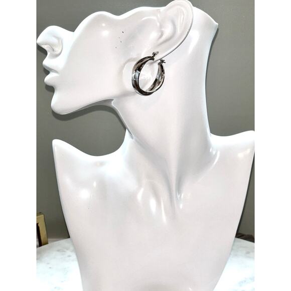 Silver Tone Braided Hoop Pierced Earrings - Elegant Design - Picture 4 of 7